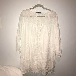 Pompom Broderie Smock Dress